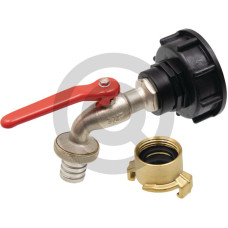 Adapter IBC, wersja krótka S60x6 z mosiężnym zaworem kulowym 3/4”, uszczelką i złączem kłowym