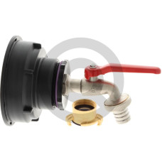 Adapter IBC, wersja krótka S100x8 z mosiężnym zaworem kulowym i zatrzaskowym przyłączem kurka z tworzywa