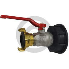 Adapter IBC, wersja bardzo krótka S60x6 z mosiężnym zaworem kulowym 3/4” i złączem Geka