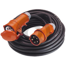Przedłużacz 400 V, wersja ciężka, 16 A, 25 m, z wtyczką CEE i złączem CEE, chroniony przed wodą opryskową, do zastosowania na placach budowy, wersja gumowa, H07RN-F5G2,5, IP44