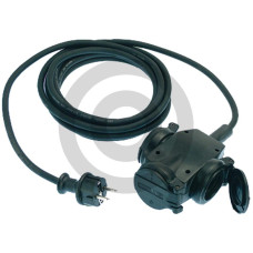 Gniazdo przedłużacza, 3-krotne Wersja z gumy, kabel 4,5 m z płaszczem gumowym HO7RN-F 3G1,5. Oczko do zawieszania, obracana, samozamykająca się pokrywa bezpieczeństwa z oznaczeniem młotka 250V / 16A. do zastosowania na zewnątrz, na placach budowy IP44